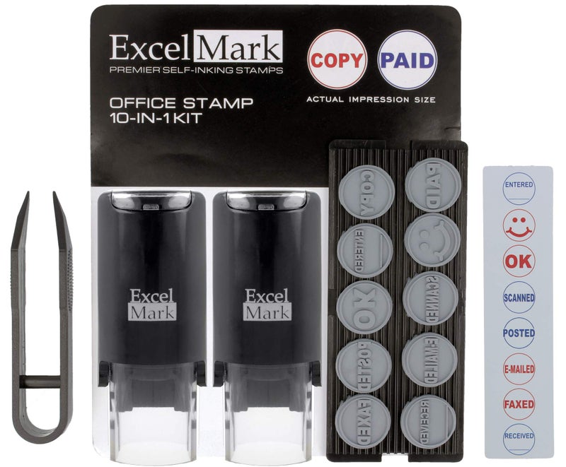 ExcelMark A-17 DIY Self-Inking Rubber Office Stamp Kit - Red and Blue Ink - Image 1